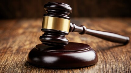 Obraz premium Judge gavel on wooden surface for legal judgment or auction