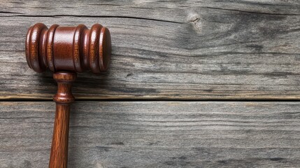 Judge gavel on wooden surface for legal judgment or auction