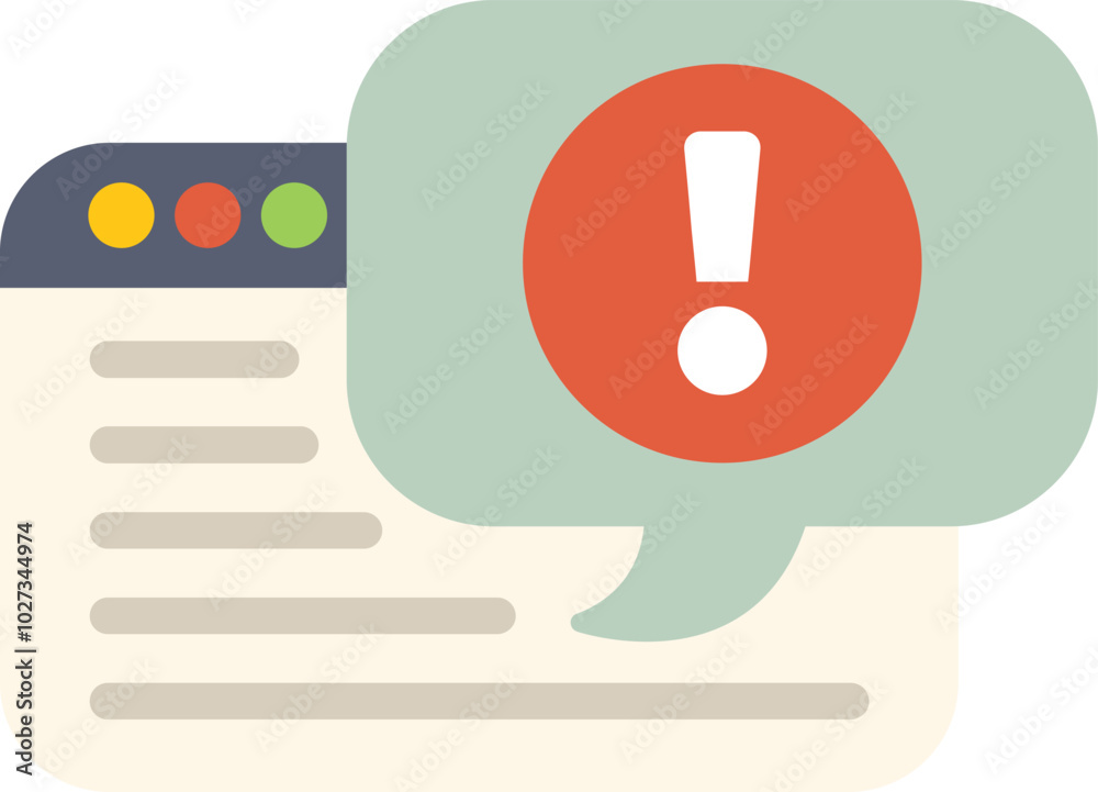 Poster website with an alert message containing an exclamation mark inside a speech bubble