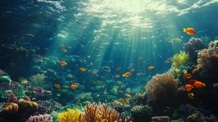 Fototapeta premium Underwater Coral Reef Teeming with Vibrant Marine Life