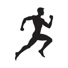 Running human figure silhouette vector art illustration black color white background 