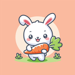 Cute bunny with carrot. Vector illustration in cartoon style. Cartoon character.