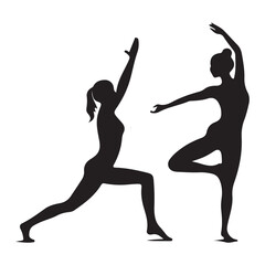  Yoga poses silhouette vector art illustration black color white background 