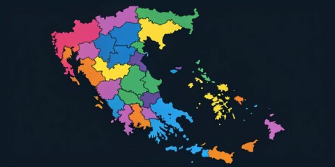 Obraz premium Silhouette-style vector map of Greece showcasing administrative divisions, ideal for educational presentations and visualization, highlighting regional boundaries for better understanding 