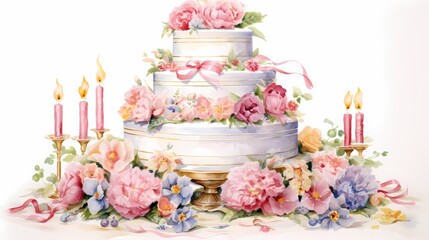 Colorful cake topped with berries and lit candles for a joyful celebration.