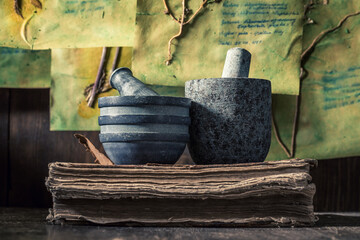 Herbal workshop with dried flowers and herbs as Halloween background