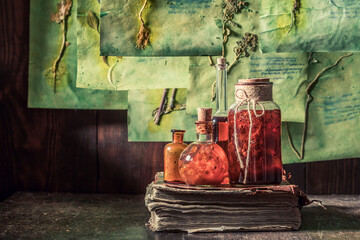 Herbal workshop with plant descriptions as Halloween background
