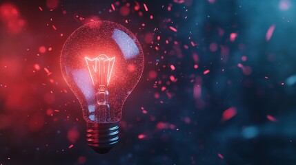 Glowing Light Bulb with Red and Blue Particles