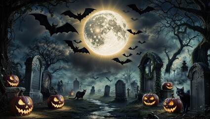 Spooky Backgrounds with Halloween pumpkins, Dark, atmospheric scenes with full moons, bats, black cats, graveyards, and fog. Halloween Backgrounds, Wallpaper, Picture With Halloween Pumpkins.