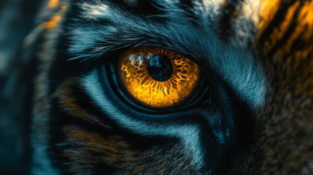 Close-up of a Tiger's Golden Eye and Fur