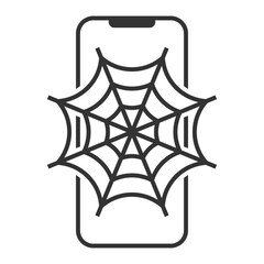 Vector illustration of a smartphone with a spider web on the screen, symbolizing an outdated or abandoned device in a minimal design.