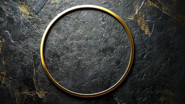 A gold circle sits on a black textured background