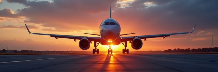 A stunning silhouette of an airplane taking off against a vibrant sunset, symbolizing travel, adventure, and exploration.