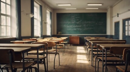 Fototapeta premium view of empty university classrooms. generative ai
