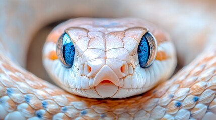 Fototapeta premium Close-up of a Snake's Head with Blue Eyes