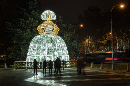 Giant Menina of Christmas lights in Madrid