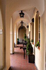 Beautiful Houses and Streets in the old town of Vilnius, Lithuania