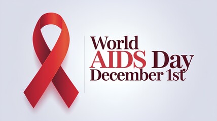 Red ribbon - symbol of the fight against HIV/AIDS on a light background with the text “World AIDS Day”.