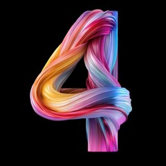 Fototapeta premium 3D number 4 with colored tornado texture realistic modern design, soft lighting, black background 