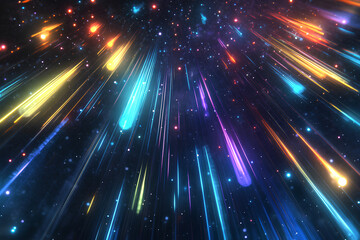 Obraz premium A meteor shower with neon light trails and bioluminescent effects