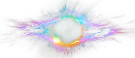 solar eclipse overlay effect neon blue, yellow, green, purple blazing star edge behind planet in dark sky