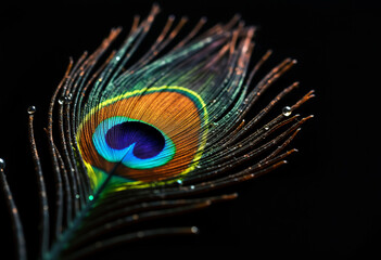 Obraz premium Close up peacock tail with drplets