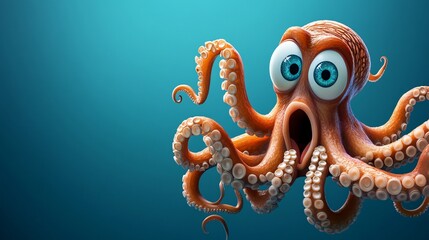 A cartoon octopus with big eyes and an open mouth.