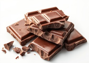 hyper realistic photo of  Milk organic chocolate pieces isolated on white background  , copy space, copy space for text,
