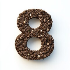 Obraz premium 3D number 8 with soil texture realistic modern design, soft lighting, white background. 