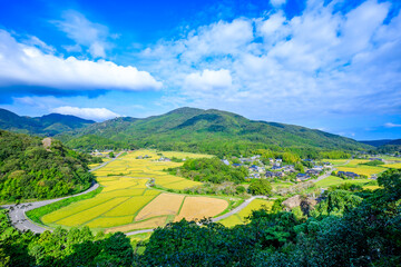 初秋の田染荘　大分県豊後高田市　Tashibunosho in early autumn. Ooita Pref, Bungotakada City.