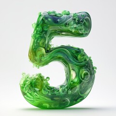 Obraz premium 3D number 5 with green toxic liquid texture realistic modern design, soft lighting, white background. 