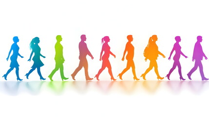 Rainbow of Unity: A vibrant line of colorful stick figures stand in perfect alignment, symbolizing diversity, inclusion, and the strength of unity.  