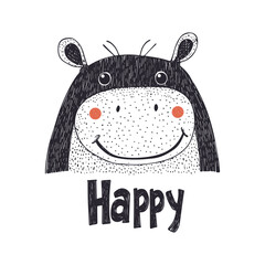 Smiling Hippopotamus Illustration perfect for fun, child-friendly designs. 