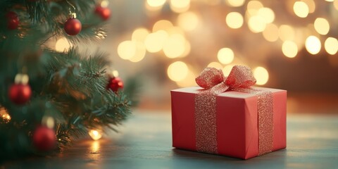 Christmas gifts box on festive background