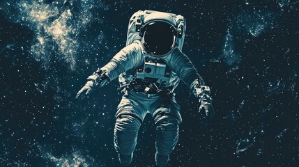 Fototapeta premium Generative AI image of an astronaut floating in Earth's orbit, surrounded by stars.