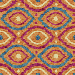 Vintage seamless ikat ogee pattern in vintage style. Retro pattern of abstract eyes.