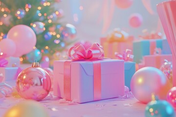 Christmas gifts box on festive background