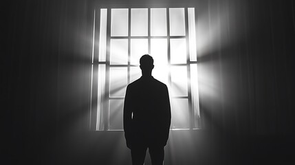 Obraz premium Silhouette of Person Standing Against Bright Light