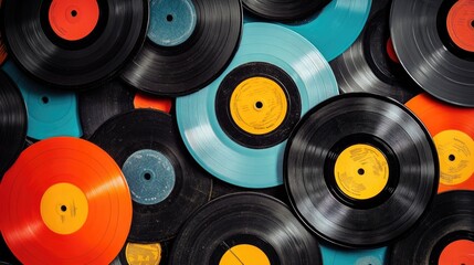 Retro vinyl records in a nostalgic arrangement.