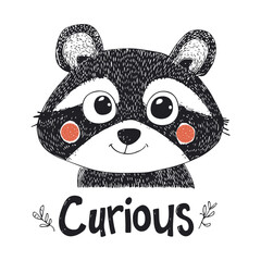 Cute Curious Raccoon Illustration perfect for fun, child-friendly designs. 