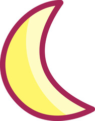 This crescent moon features a vibrant yellow color with a maroon outline ideal for decorative purposes childrens art or educational materials.