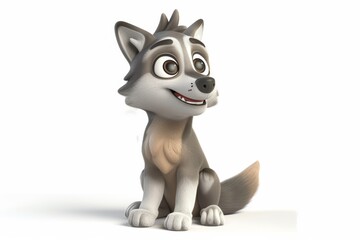 Adorable cartoon wolf pup sitting