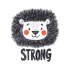Cute Hand-Drawn Lion Illustration with Strong Text. Perfect for children s designs.