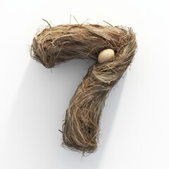 Fototapeta premium 3D number 7 with nest texture realistic modern design, soft lighting, white background 