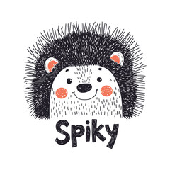 ute Hedgehog Illustration with Spiky Text Perfect for children s designs and decor. © Oksana