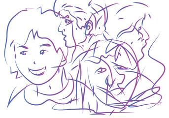 Sketch free style of people blue and purple color, vector illustration style.