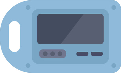 Portable medical device showing blank screen with buttons and handle for healthcare monitoring in hospital or at home