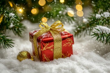 Christmas gifts box on festive background