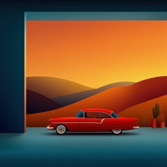Naklejka premium Retro Red Ride in Sunset Glow