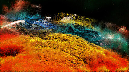 Landscape of a futuristic planet. Magic digital futuristic glowing energy particles.
